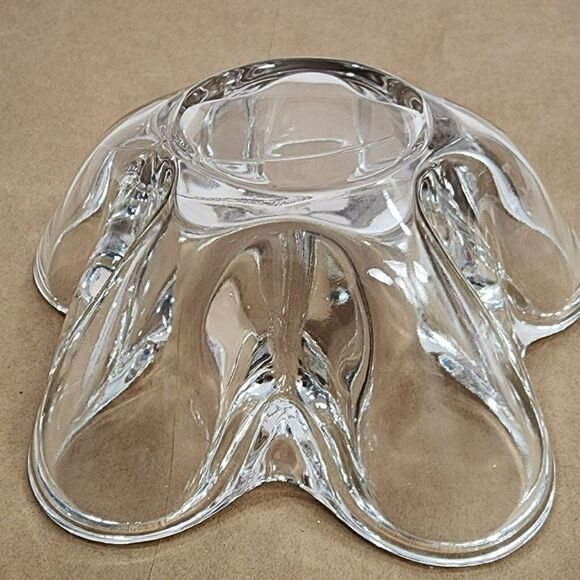 2 VTG Clear Tiffin Neodymium Flower 5 Lobe Heavy Art Glass Bowl Candle Holder - Picture 6 of 15
